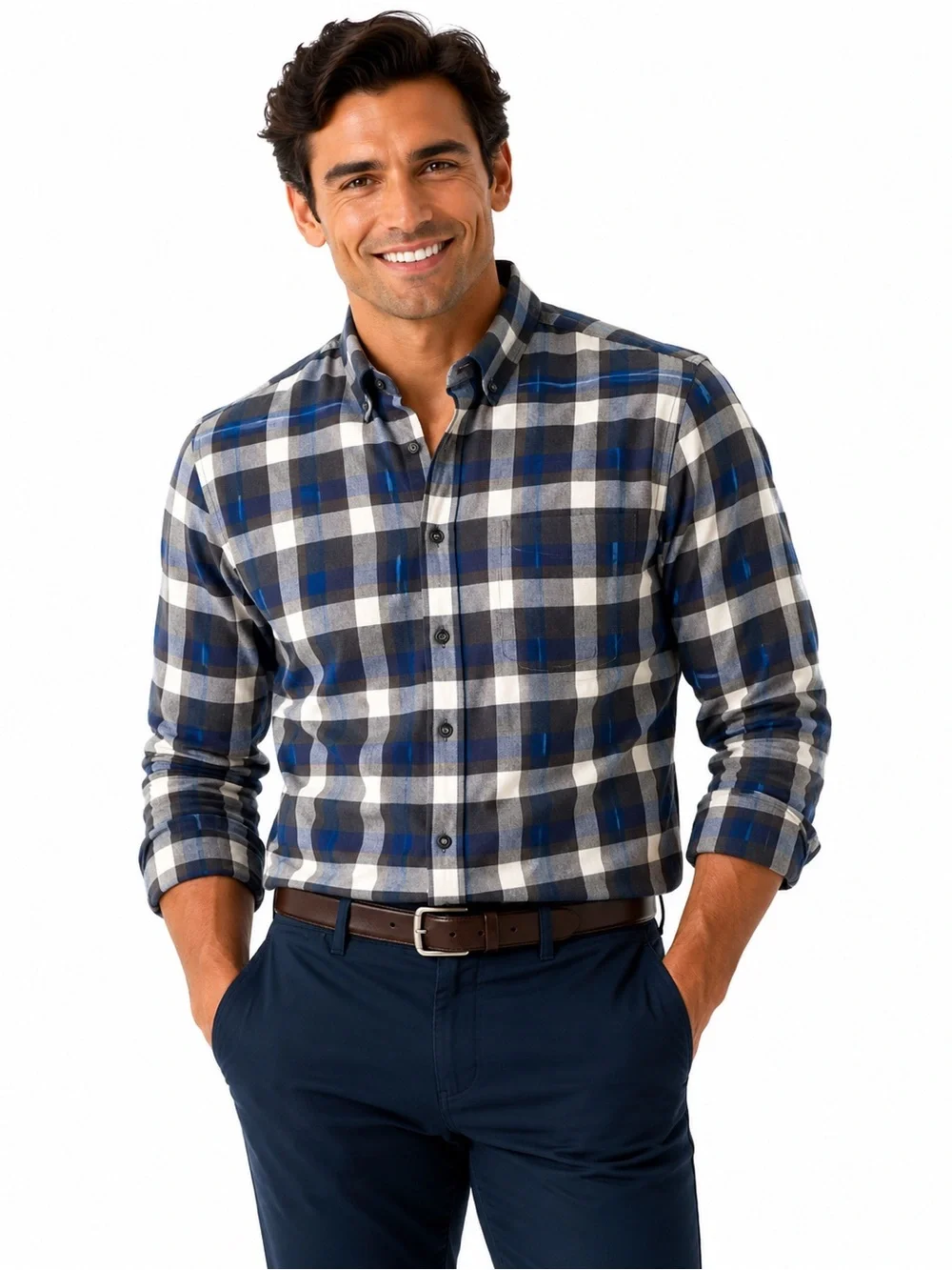 Banana Republic Navy, Blue & White Plaid Button-Down Shirt